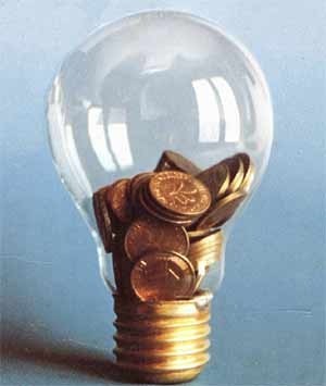Symbolik Geldmünzen in Glühlampe