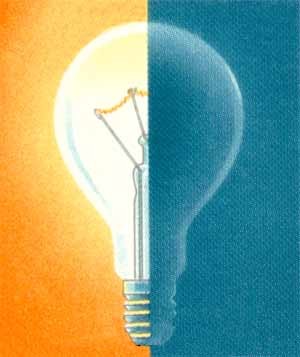 Symbolik Glühlampe orange-türkis